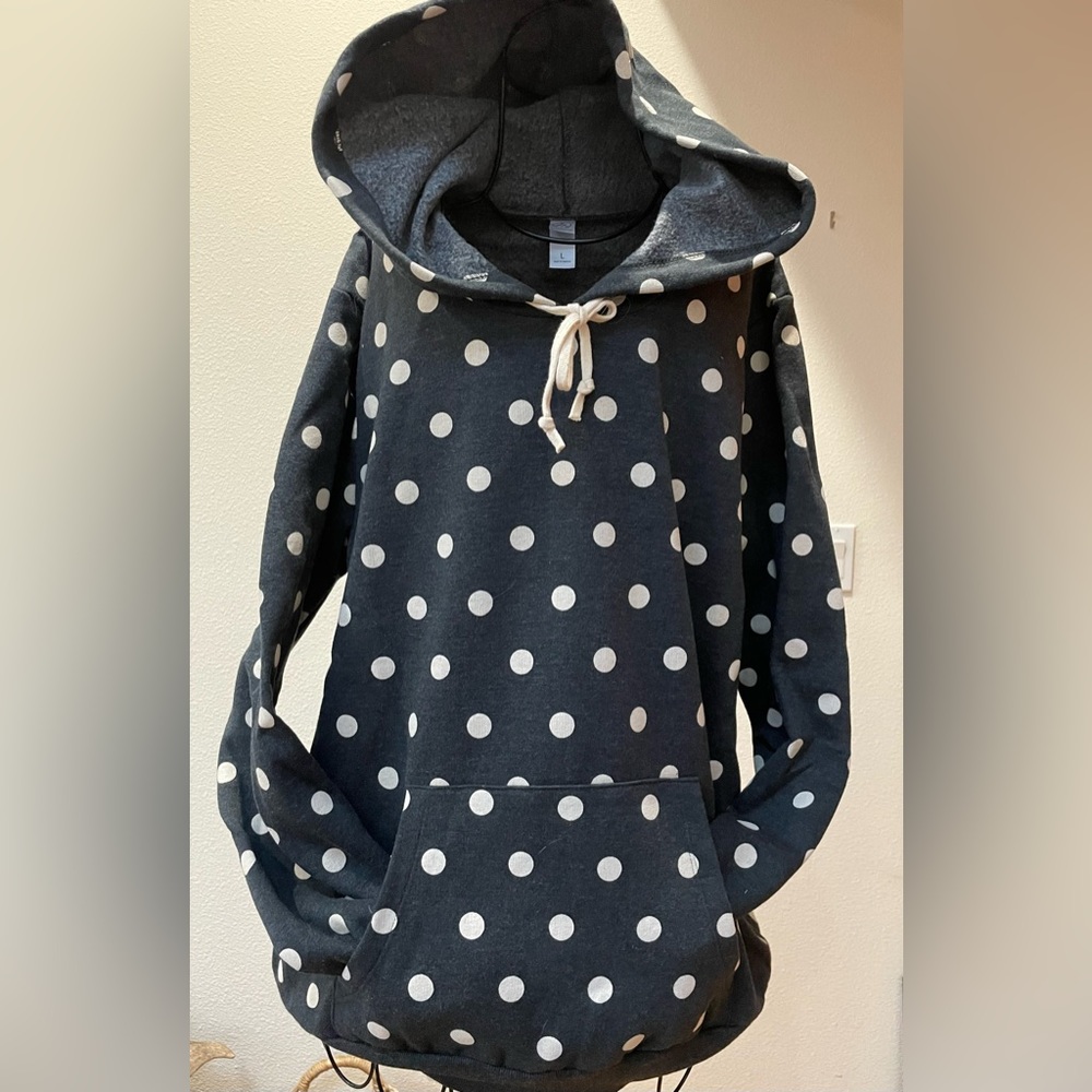 Polka Dotted Hooded Sweatshirt Size Large
